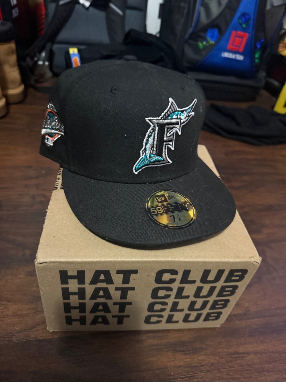 New Era Kids Black Cap with Teal & White Marlins 'F' Logo